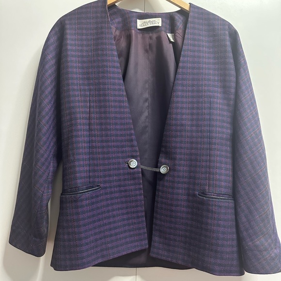 Ellen Tracy Checkered Purple Blazer - Picture 2 of 7